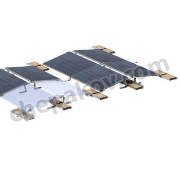 Racks for mounting east-west-oriented frame solar panels on flat roofs