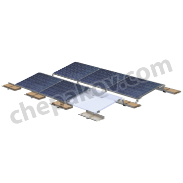 Racks for mounting framed solar panels on flat roofs with 5°, 10° and 15° mounting tilts
